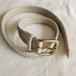 Talbots Cream All Leather Braided Belt with Gold Buckle XS